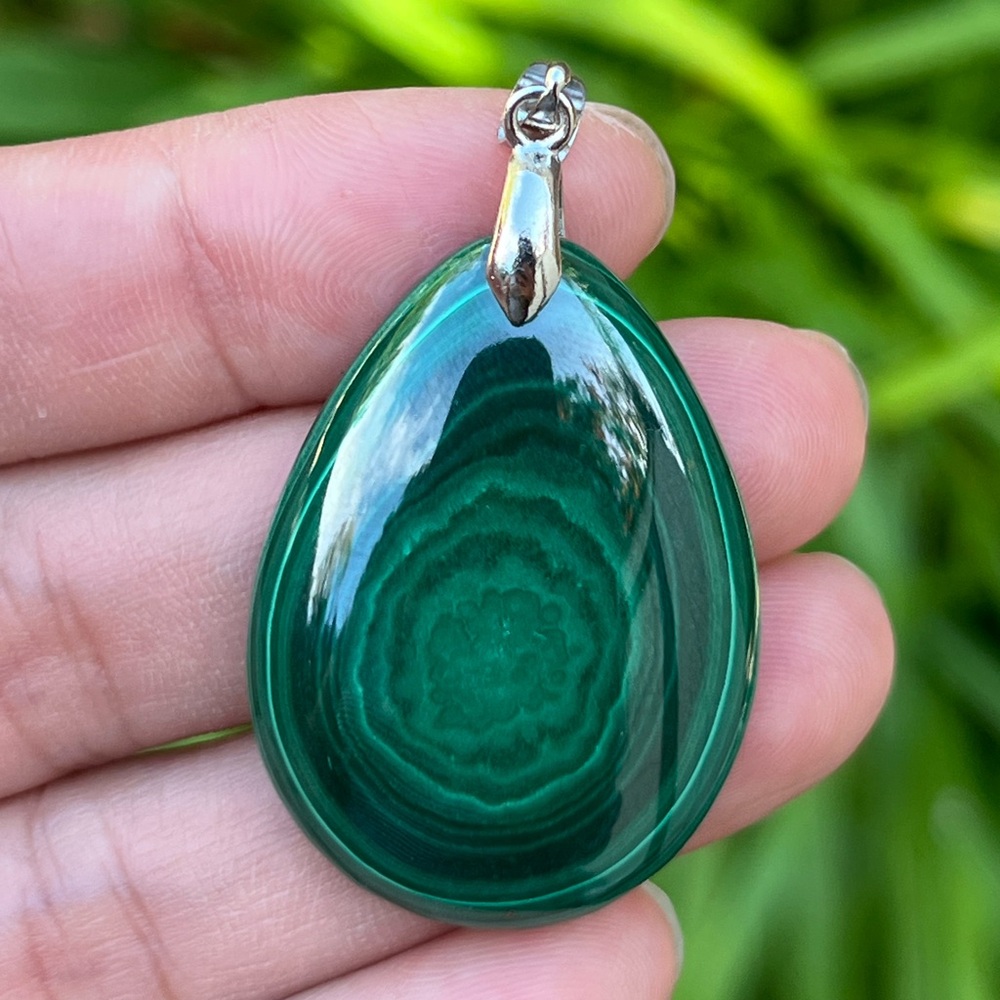 Sterling silver 925 stamped natural malachite pendant 0202‎
